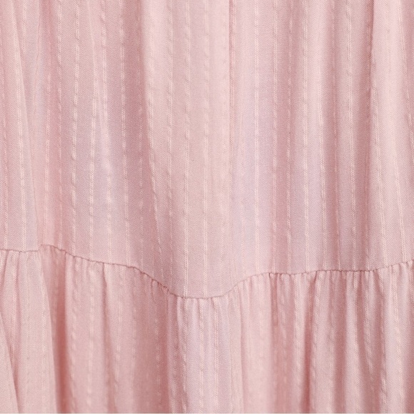 New-lulu's Happy Tiers Blush Striped Puff Sleeves Lightweight Midi Dress Size MD - Picture 7 of 11